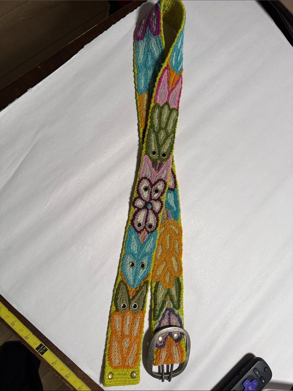 Jenny Krauss Multicolor Floral Knit Wool Belt Embroidered Boho Size Large